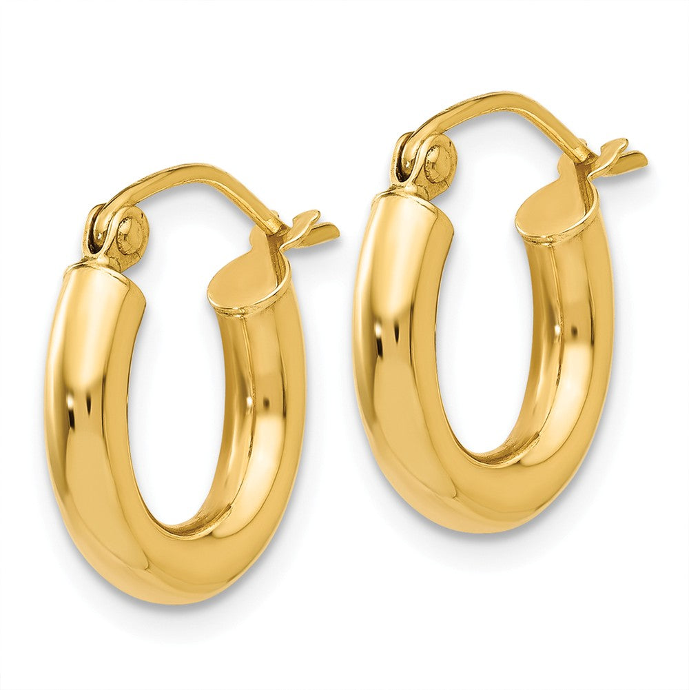 Alternate view of the 3mm x 13mm 14k Yellow Gold Classic Round Hoop Earrings by The Black Bow Jewelry Co.