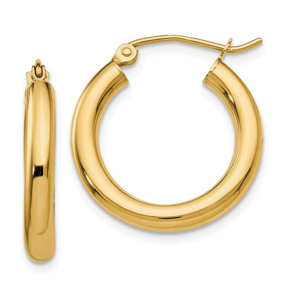 3mm x 20mm 14k Yellow Gold Classic Round Hoop Earrings, Item E13307 by The Black Bow Jewelry Co.