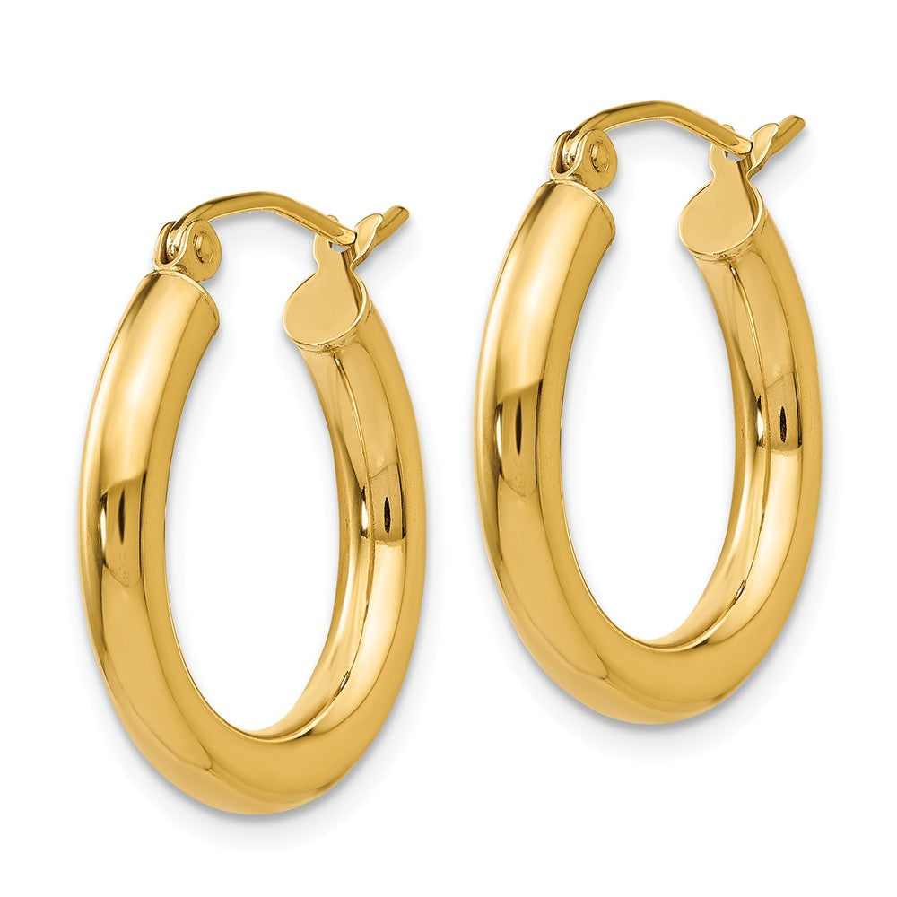 Alternate view of the 3mm x 20mm 14k Yellow Gold Classic Round Hoop Earrings by The Black Bow Jewelry Co.