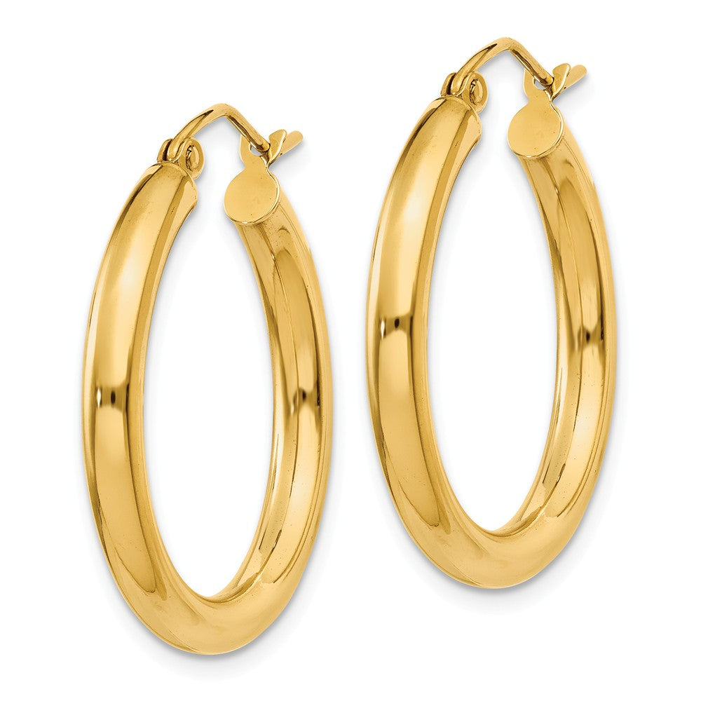 Alternate view of the 3mm x 25mm 14k Yellow Gold Classic Round Hoop Earrings by The Black Bow Jewelry Co.