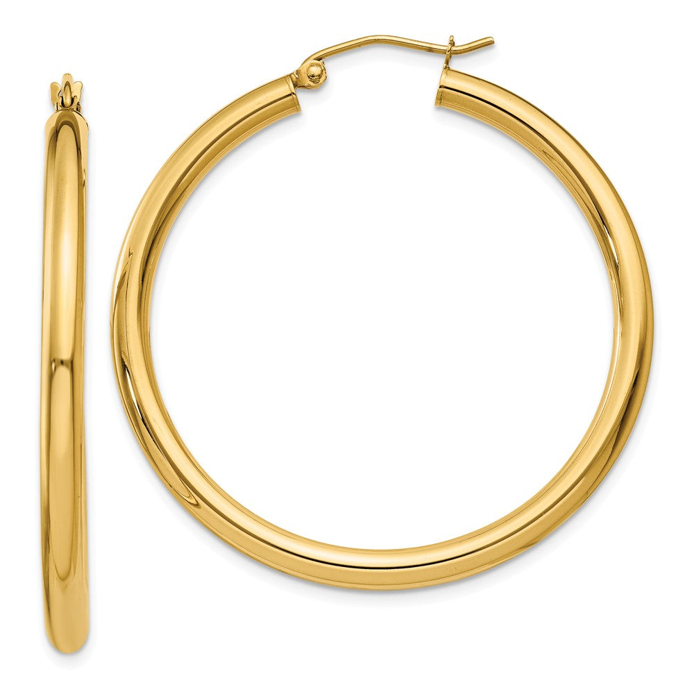 3mm x 40mm 14k Yellow Gold Classic Round Hoop Earrings, Item E13311 by The Black Bow Jewelry Co.