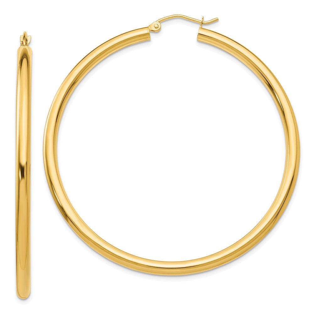 3mm x 55mm 14k Yellow Gold Classic Round Hoop Earrings, Item E13314 by The Black Bow Jewelry Co.