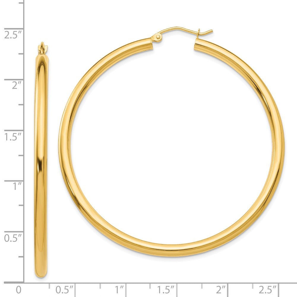 Alternate view of the 3mm x 55mm 14k Yellow Gold Classic Round Hoop Earrings by The Black Bow Jewelry Co.