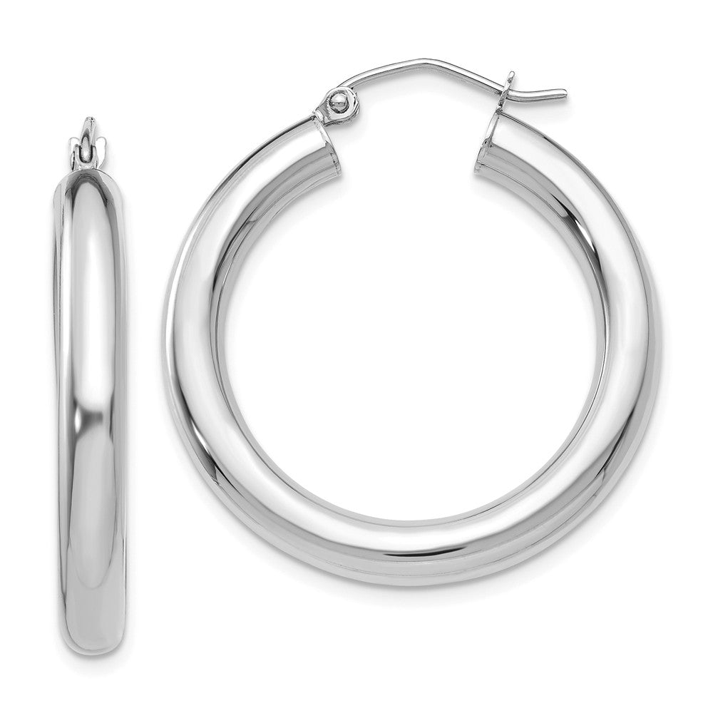4mm x 30mm 14k White Gold Classic Round Hoop Earrings, Item E13318 by The Black Bow Jewelry Co.
