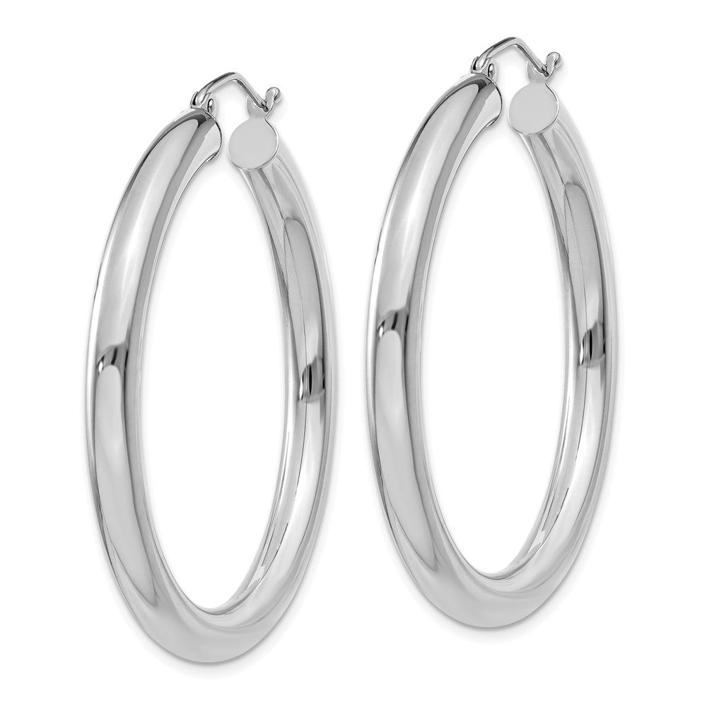 Alternate view of the 4mm x 40mm 14k White Gold Classic Round Hoop Earrings by The Black Bow Jewelry Co.
