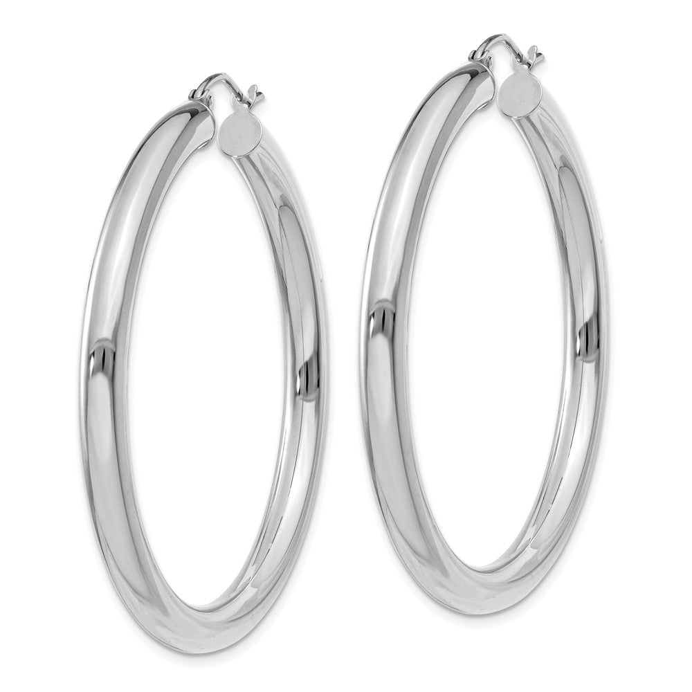 Alternate view of the 4mm x 45mm 14k White Gold Classic Round Hoop Earrings by The Black Bow Jewelry Co.
