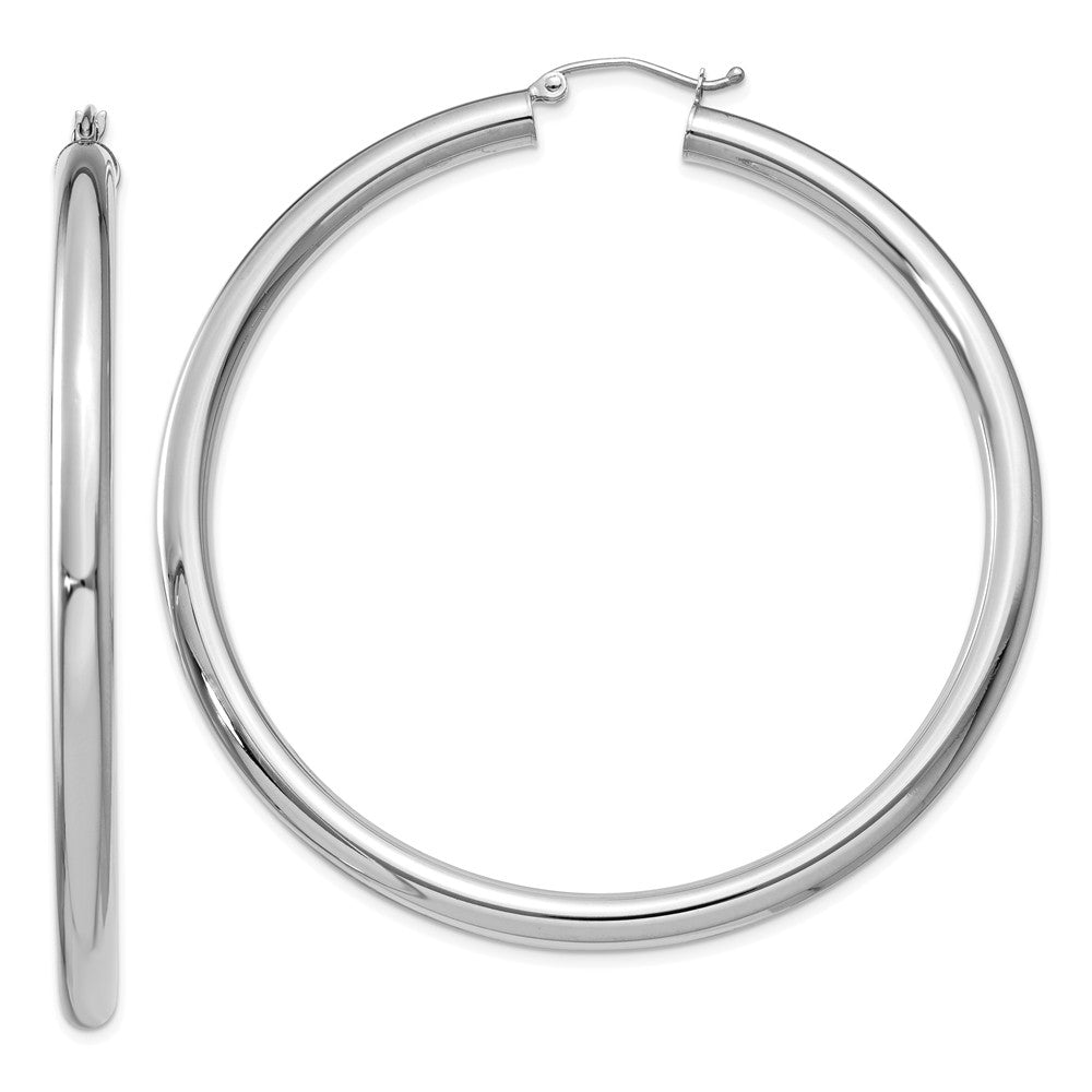 4mm x 60mm 14k White Gold Classic Round Hoop Earrings, Item E13324 by The Black Bow Jewelry Co.