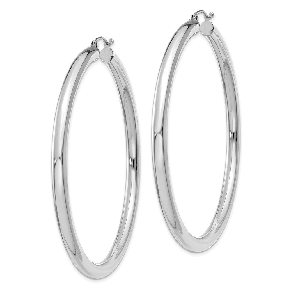 Alternate view of the 4mm x 60mm 14k White Gold Classic Round Hoop Earrings by The Black Bow Jewelry Co.