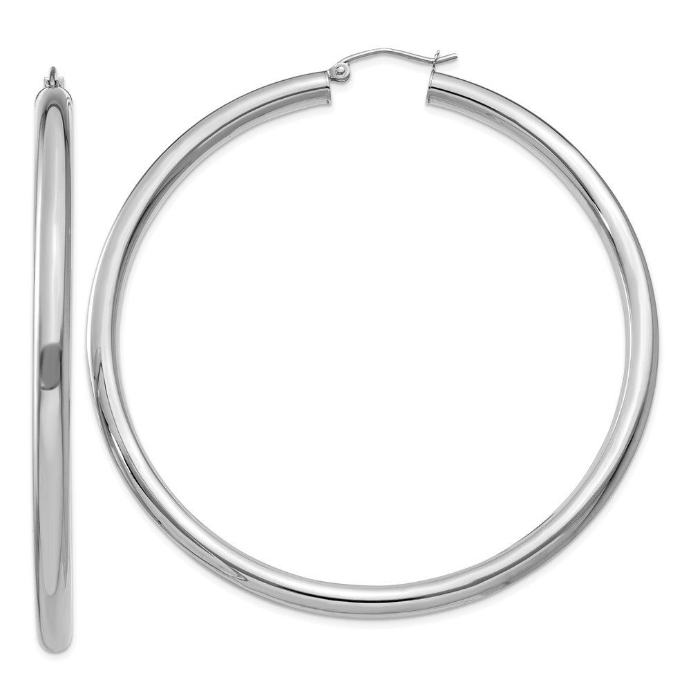 4mm x 65mm 14k White Gold Classic Round Hoop Earrings, Item E13325 by The Black Bow Jewelry Co.