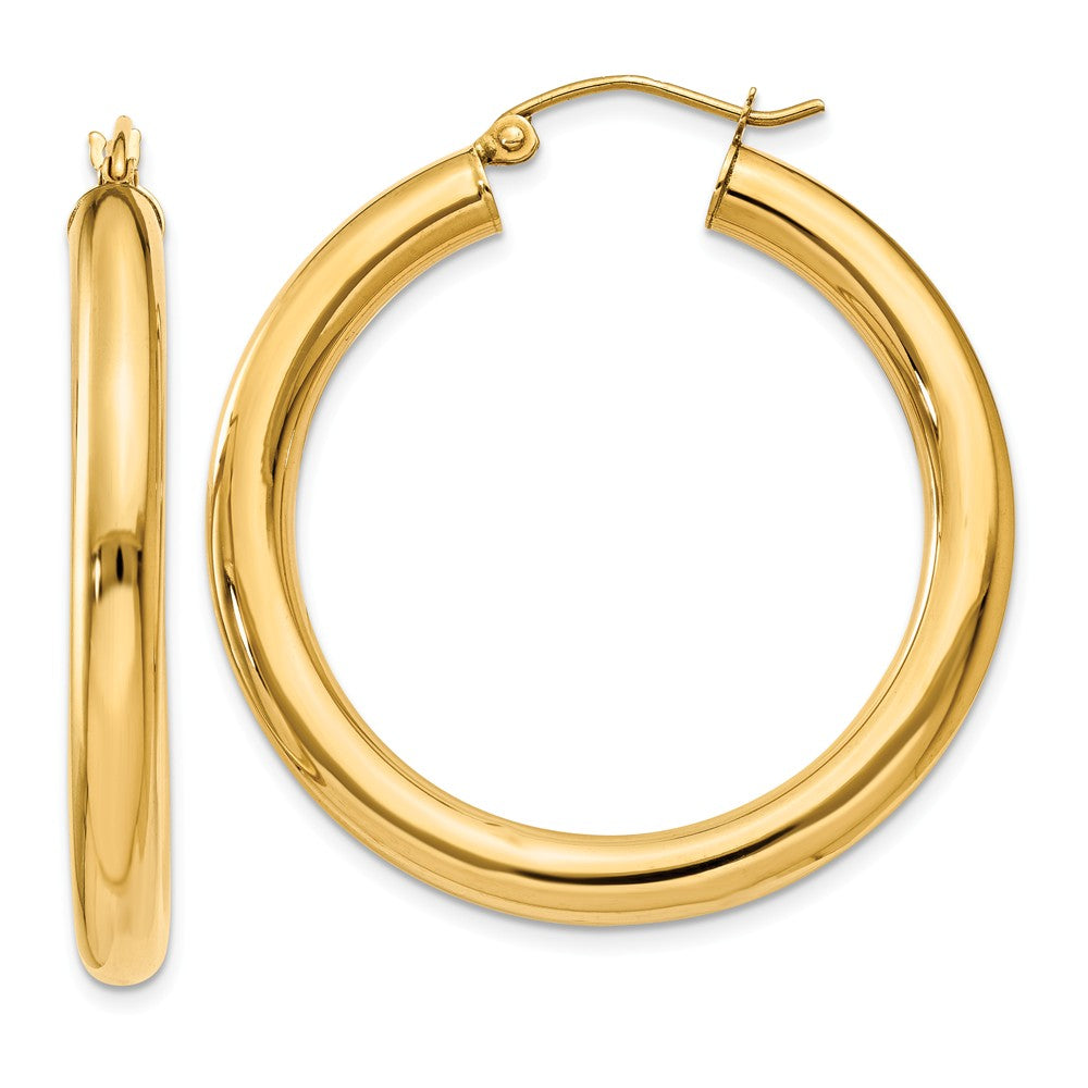 4mm x 35mm 14k Yellow Gold Classic Round Hoop Earrings, Item E13328 by The Black Bow Jewelry Co.