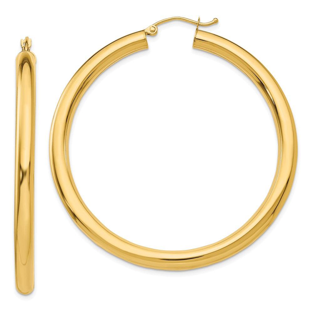 4mm x 50mm 14k Yellow Gold Classic Round Hoop Earrings, Item E13331 by The Black Bow Jewelry Co.