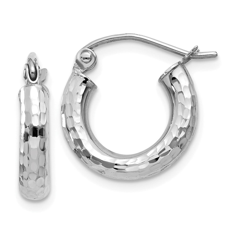 3mm x 14mm, 14k White Gold, Diamond-cut Round Hoop Earrings, Item E13335 by The Black Bow Jewelry Co.