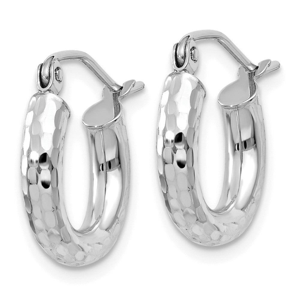 Alternate view of the 3mm x 14mm, 14k White Gold, Diamond-cut Round Hoop Earrings by The Black Bow Jewelry Co.
