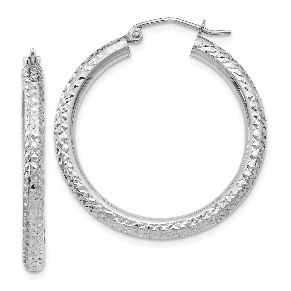 3mm x 30mm, 14k White Gold, Diamond-cut Round Hoop Earrings, Item E13336 by The Black Bow Jewelry Co.