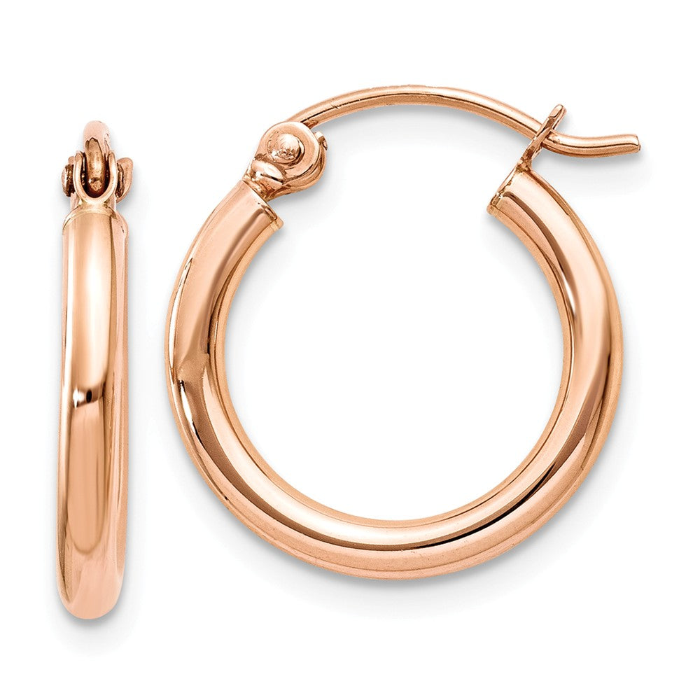 2mm x 15mm 14k Rose Gold Round Tube Hoop Earrings, Item E13369 by The Black Bow Jewelry Co.