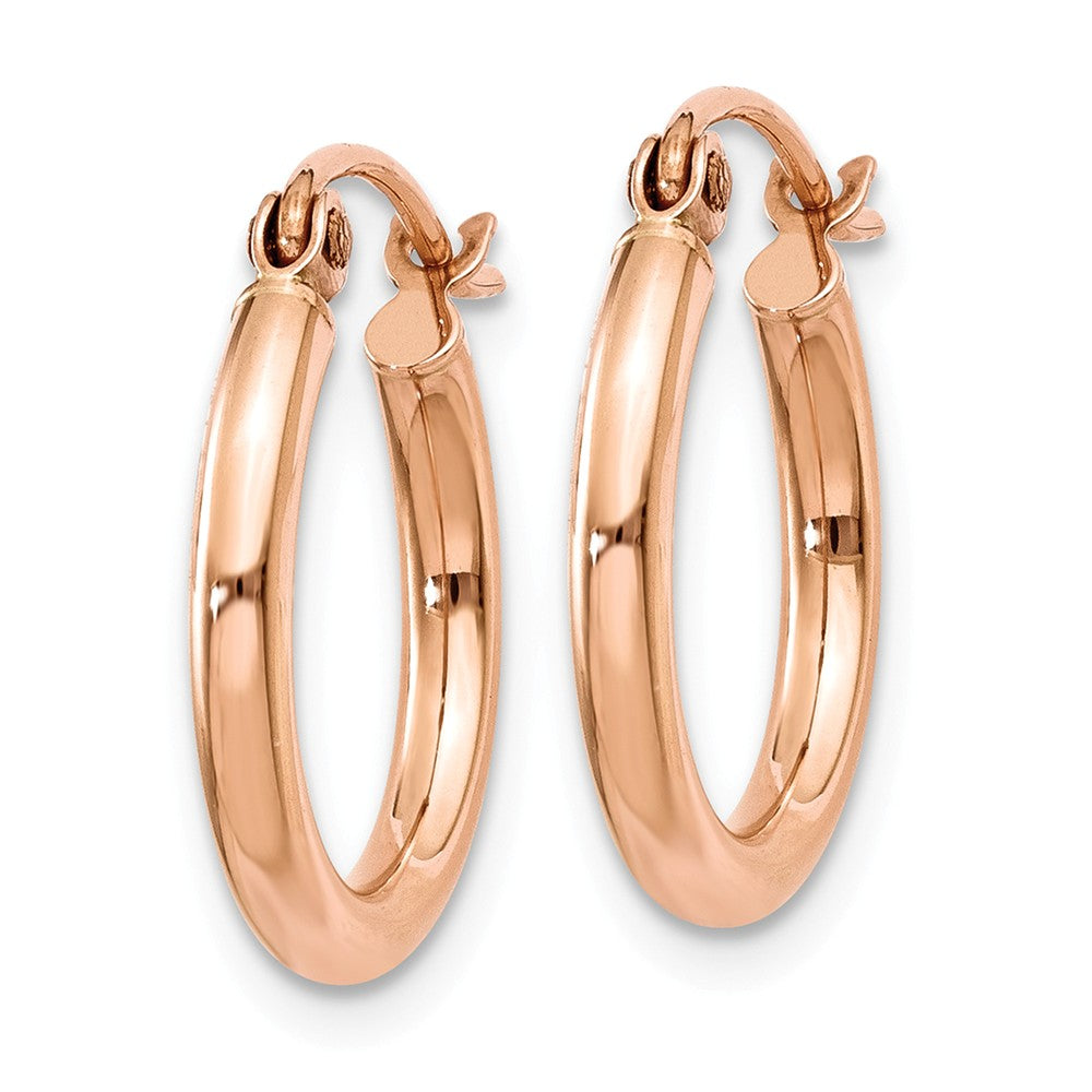 Alternate view of the 2mm x 15mm 14k Rose Gold Round Tube Hoop Earrings by The Black Bow Jewelry Co.