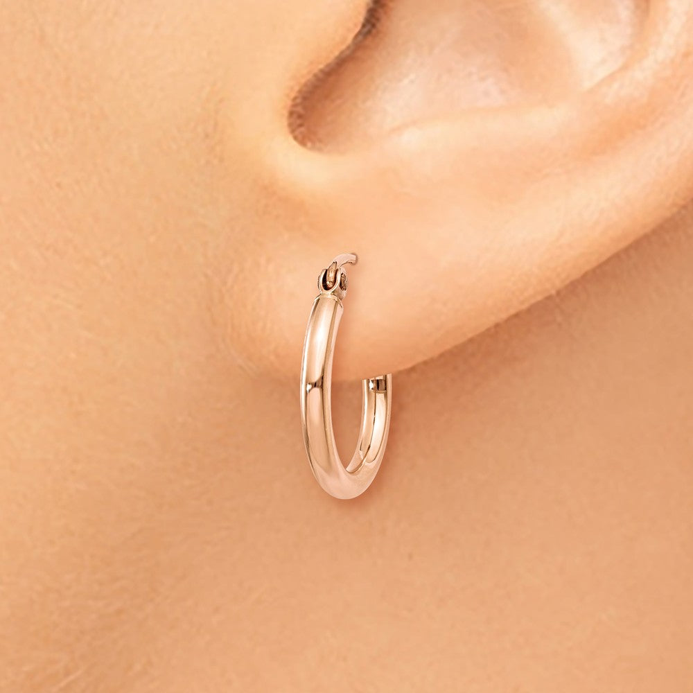 Alternate view of the 2mm x 15mm 14k Rose Gold Round Tube Hoop Earrings by The Black Bow Jewelry Co.