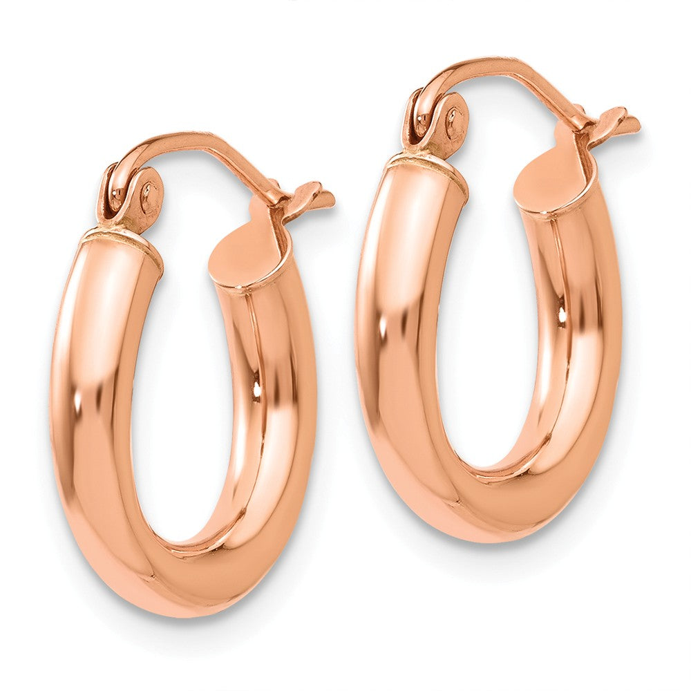 Alternate view of the 3mm x 16mm 14k Rose Gold Round Tube Hoop Earrings by The Black Bow Jewelry Co.