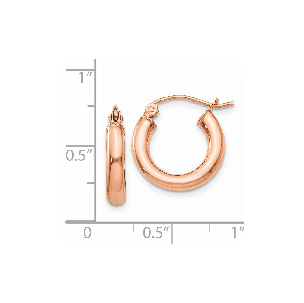 Alternate view of the 3mm x 16mm 14k Rose Gold Round Tube Hoop Earrings by The Black Bow Jewelry Co.