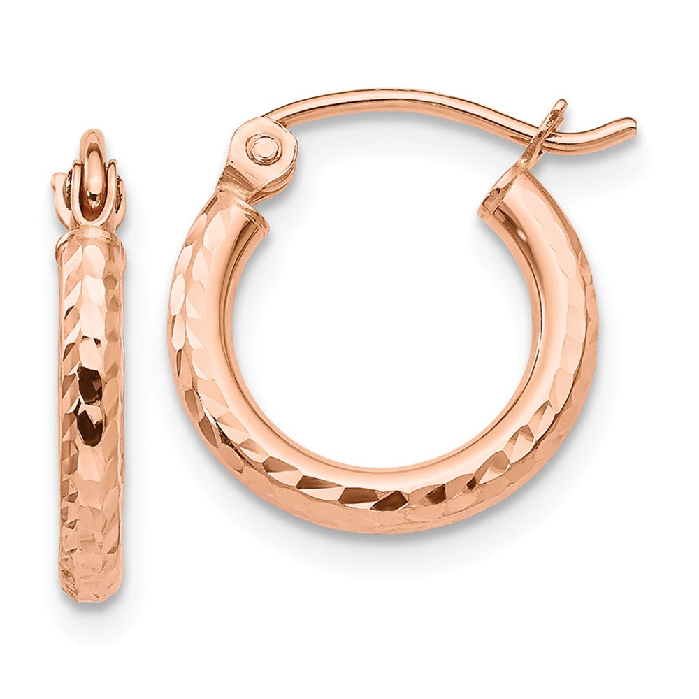 2mm x 13mm 14k Rose Gold Diamond-Cut Round Hoop Earrings, Item E13376 by The Black Bow Jewelry Co.