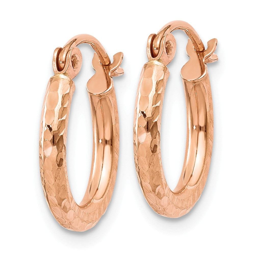 Alternate view of the 2mm x 13mm 14k Rose Gold Diamond-Cut Round Hoop Earrings by The Black Bow Jewelry Co.