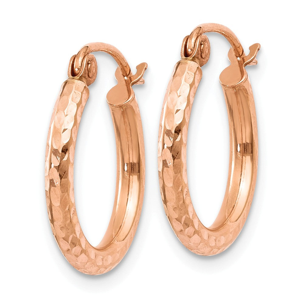 Alternate view of the 2mm x 15mm 14k Rose Gold Diamond-Cut Round Hoop Earrings by The Black Bow Jewelry Co.