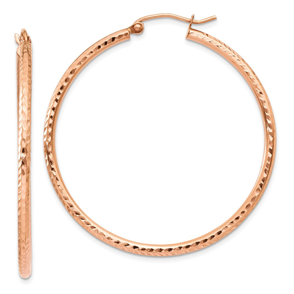 2mm x 40mm 14k Rose Gold Diamond-Cut Round Hoop Earrings, Item E13379 by The Black Bow Jewelry Co.