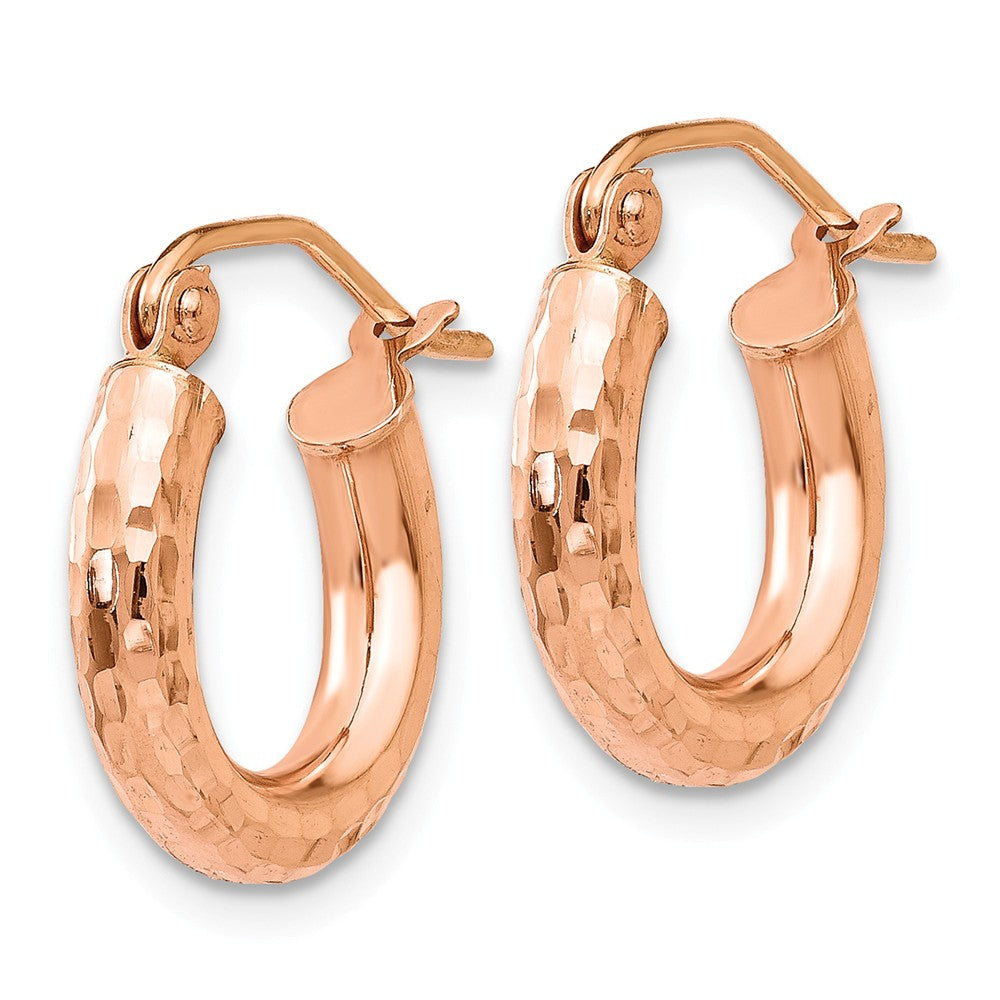 Alternate view of the 3mm x 14mm 14k Rose Gold Small Diamond-Cut Round Hoop Earrings by The Black Bow Jewelry Co.