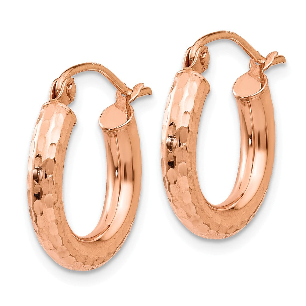 Alternate view of the 3mm x 16mm 14k Rose Gold Small Diamond-Cut Round Hoop Earrings by The Black Bow Jewelry Co.
