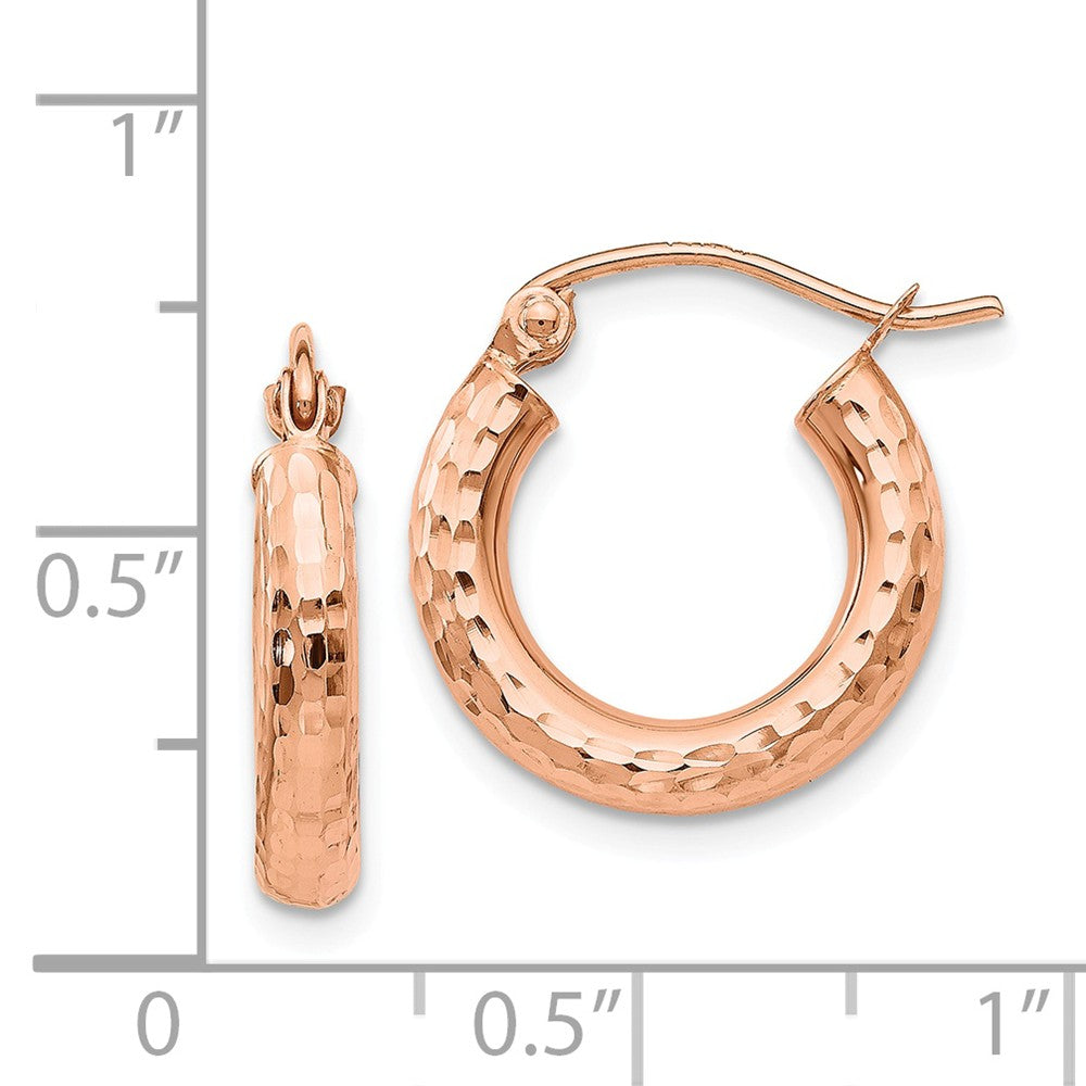 Alternate view of the 3mm x 16mm 14k Rose Gold Small Diamond-Cut Round Hoop Earrings by The Black Bow Jewelry Co.