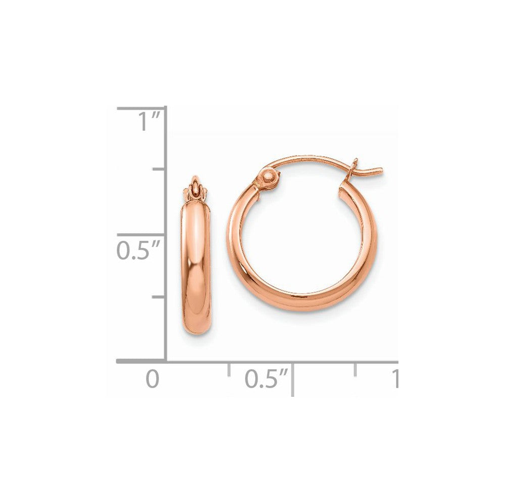 Alternate view of the 2.8mm x 15mm Polished 14k Rose Gold Half Round Tube Hoop Earrings by The Black Bow Jewelry Co.