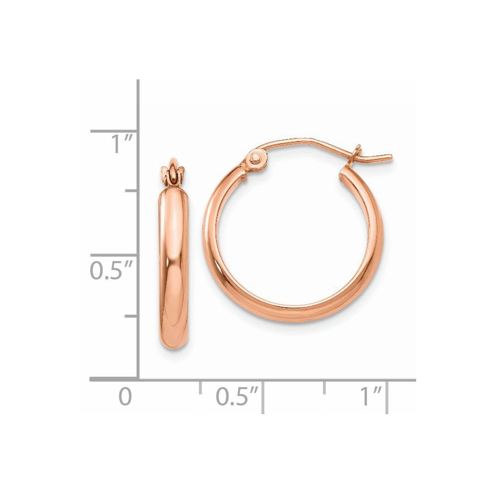 Alternate view of the 2.8mm x 18mm Polished 14k Rose Gold Half Round Tube Hoop Earrings by The Black Bow Jewelry Co.