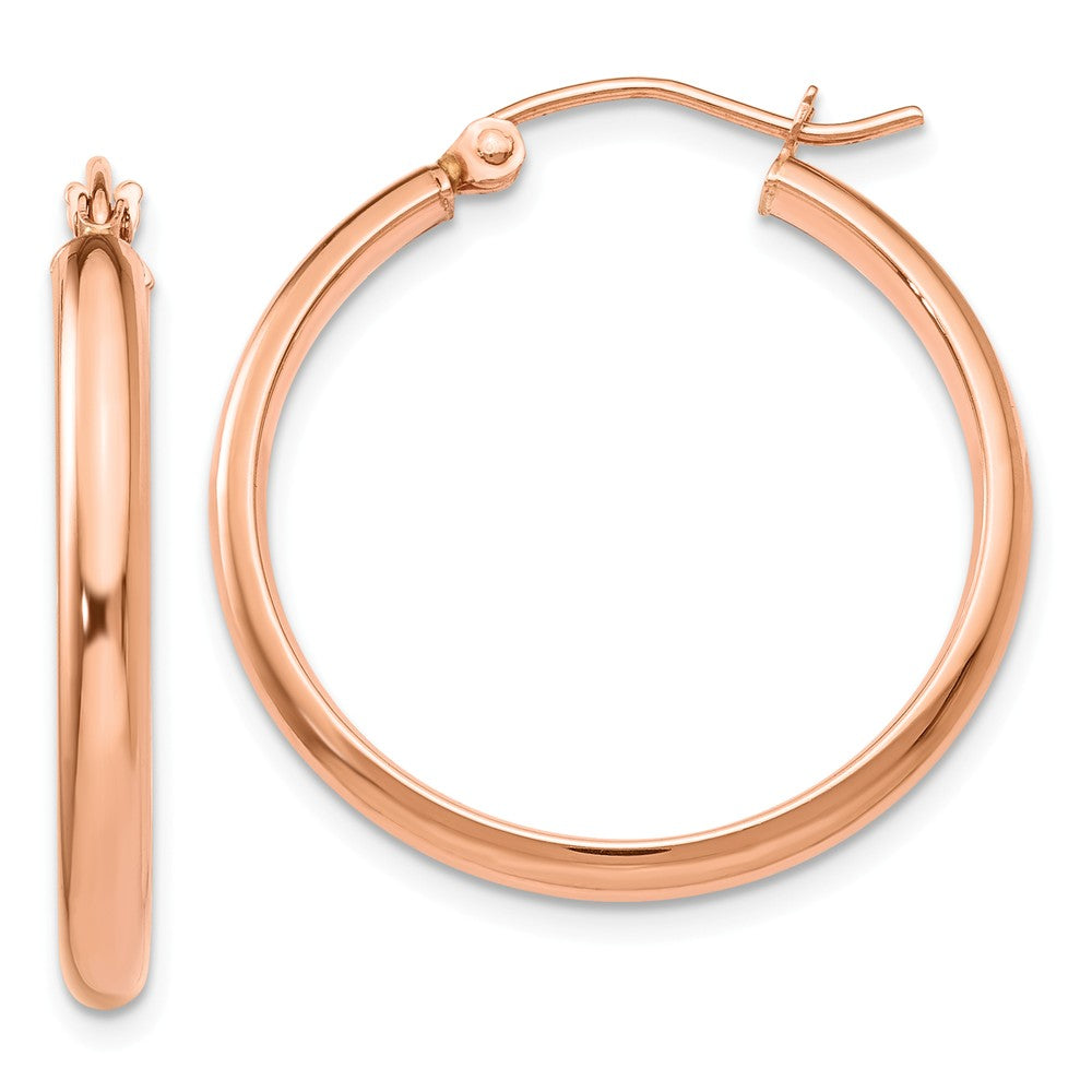 2.8mm x 25mm Polished 14k Rose Gold Half Round Tube Hoop Earrings, Item E13386 by The Black Bow Jewelry Co.