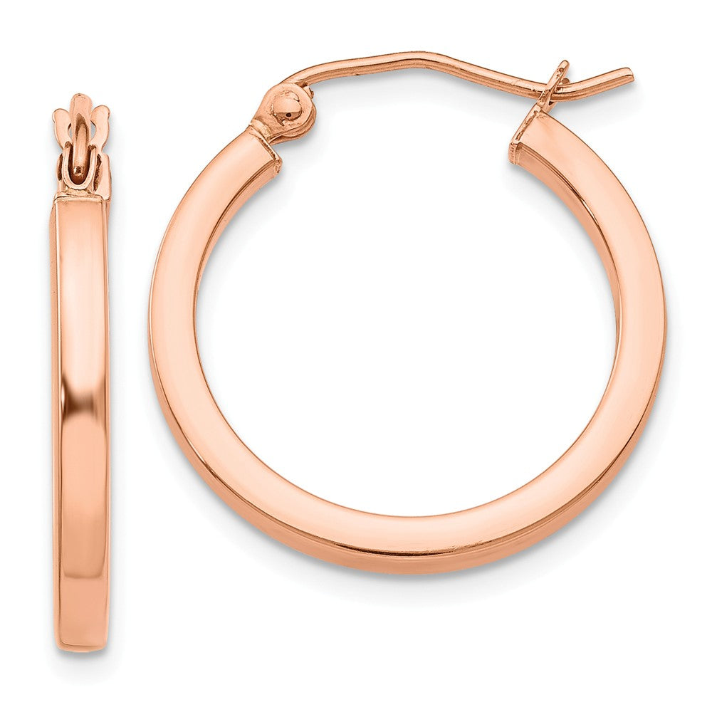 2mm x 20mm Polished 14k Rose Gold Square Tube Round Hoop Earrings, Item E13387 by The Black Bow Jewelry Co.