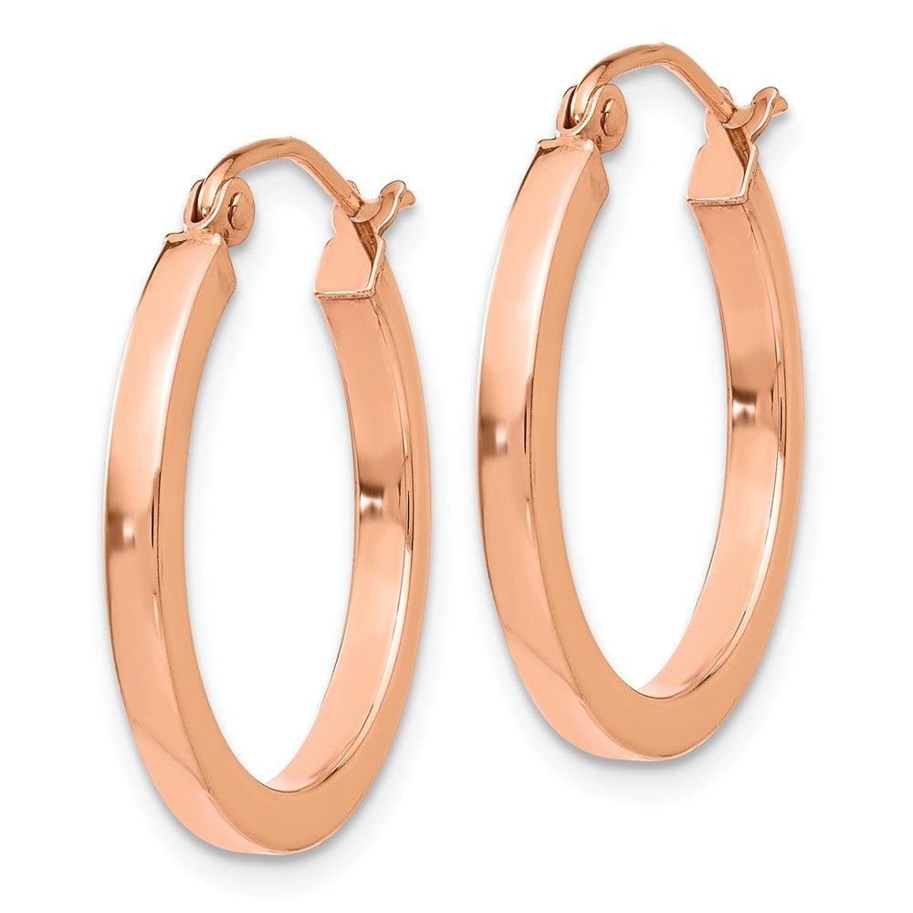 Alternate view of the 2mm x 20mm Polished 14k Rose Gold Square Tube Round Hoop Earrings by The Black Bow Jewelry Co.