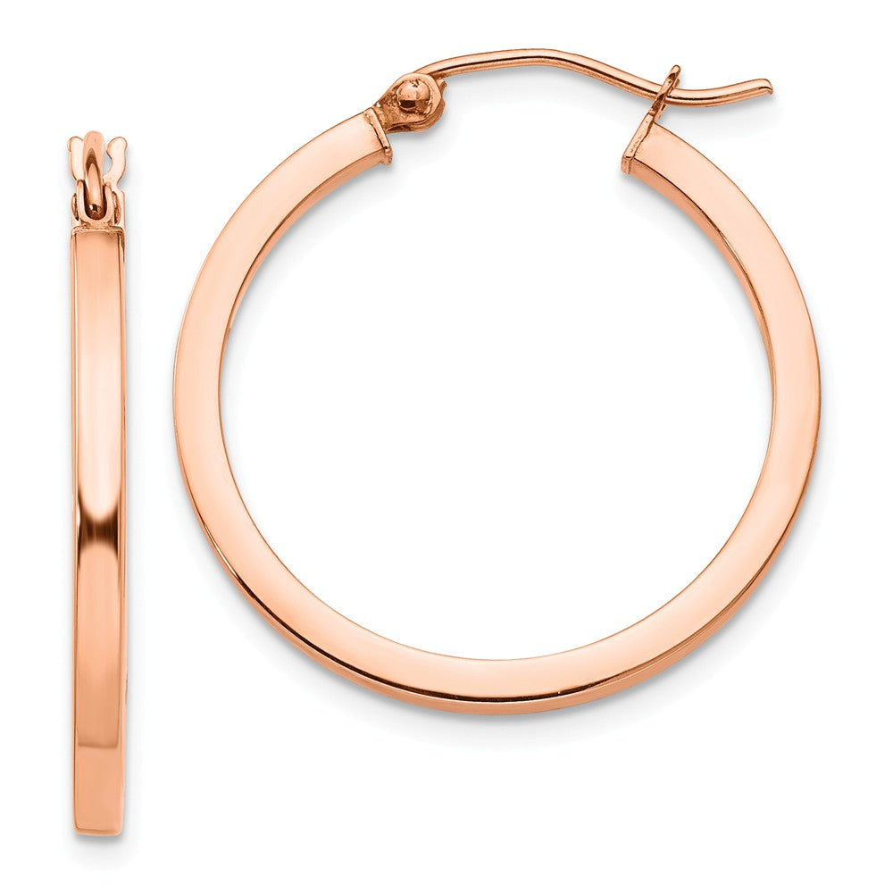 2mm x 25mm Polished 14k Rose Gold Square Tube Round Hoop Earrings, Item E13388 by The Black Bow Jewelry Co.