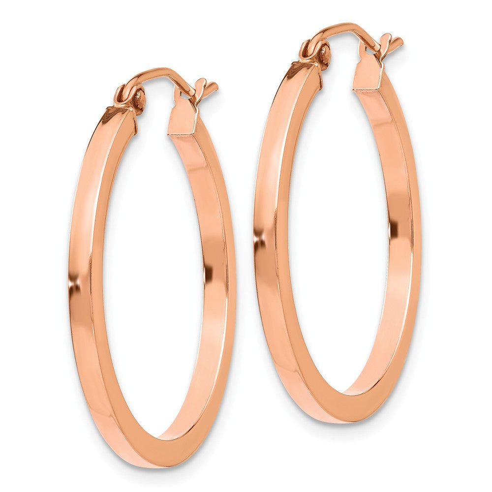 Alternate view of the 2mm x 25mm Polished 14k Rose Gold Square Tube Round Hoop Earrings by The Black Bow Jewelry Co.