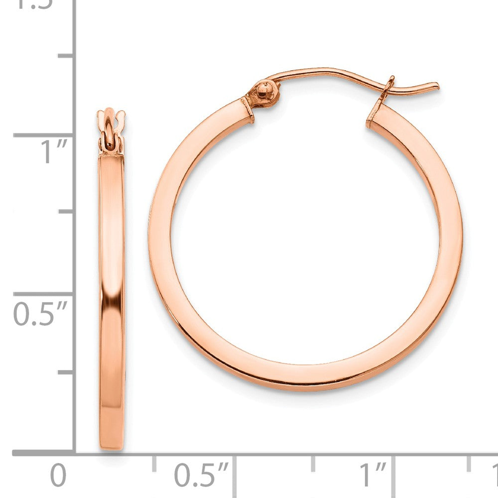 Alternate view of the 2mm x 25mm Polished 14k Rose Gold Square Tube Round Hoop Earrings by The Black Bow Jewelry Co.