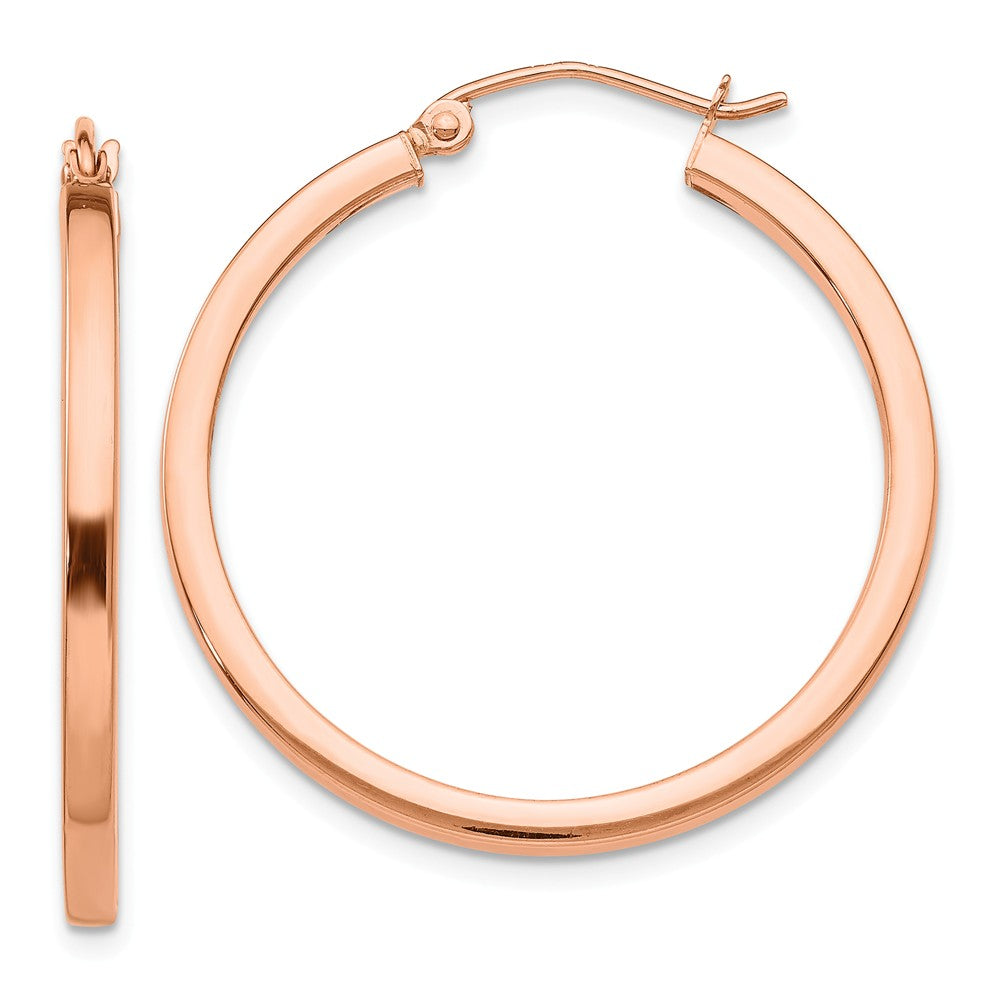 2mm x 30mm Polished 14k Rose Gold Square Tube Round Hoop Earrings, Item E13389 by The Black Bow Jewelry Co.