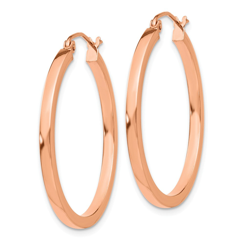 Alternate view of the 2mm x 30mm Polished 14k Rose Gold Square Tube Round Hoop Earrings by The Black Bow Jewelry Co.