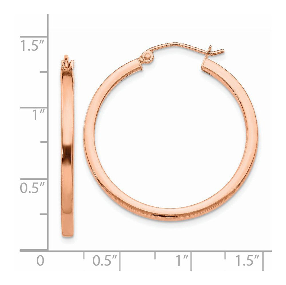 Alternate view of the 2mm x 30mm Polished 14k Rose Gold Square Tube Round Hoop Earrings by The Black Bow Jewelry Co.