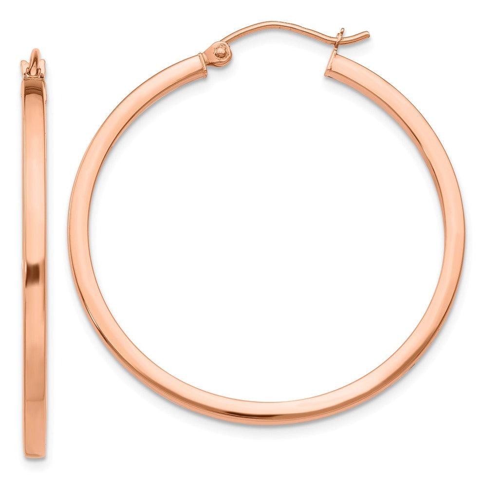 2mm x 35mm Polished 14k Rose Gold Square Tube Round Hoop Earrings, Item E13390 by The Black Bow Jewelry Co.