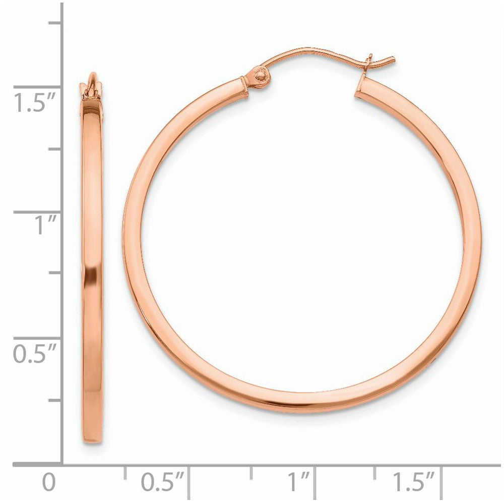 Alternate view of the 2mm x 35mm Polished 14k Rose Gold Square Tube Round Hoop Earrings by The Black Bow Jewelry Co.
