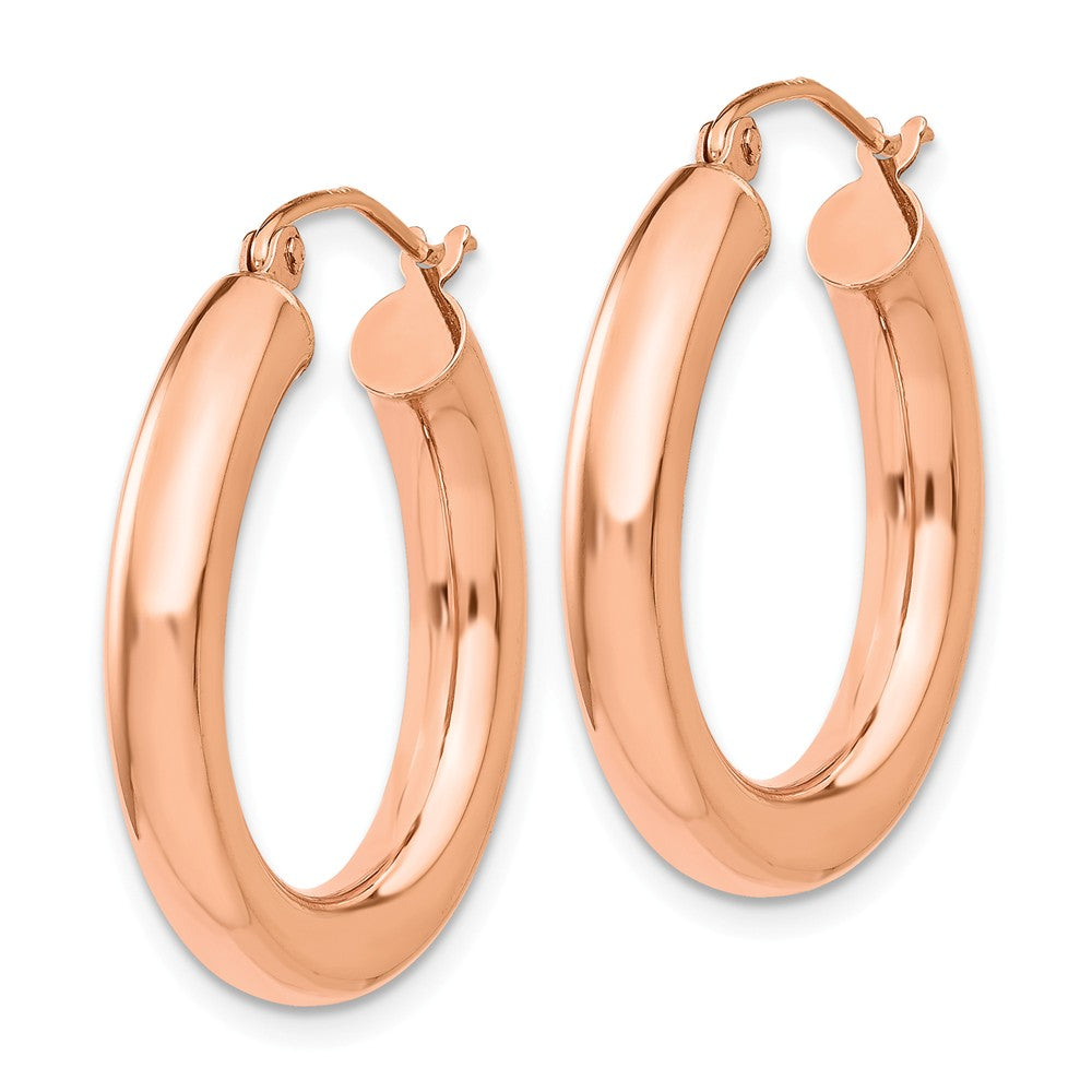 Alternate view of the 4mm x 25mm Polished 14k Rose Gold Large Round Tube Hoop Earrings by The Black Bow Jewelry Co.