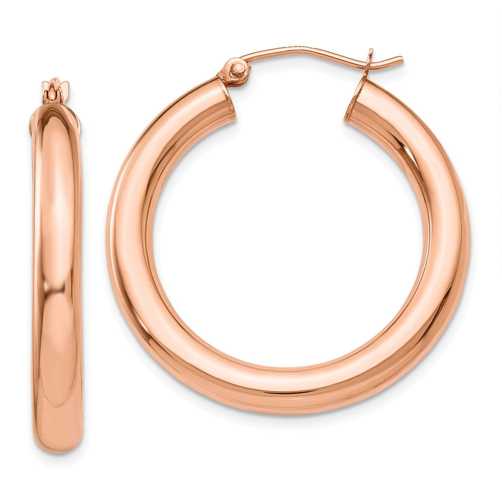 4mm x 30mm Polished 14k Rose Gold Large Round Tube Hoop Earrings, Item E13392 by The Black Bow Jewelry Co.