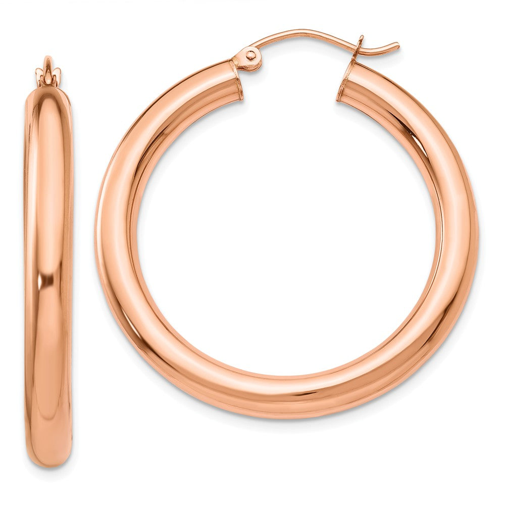 4mm x 35mm Polished 14k Rose Gold Large Round Tube Hoop Earrings, Item E13393 by The Black Bow Jewelry Co.