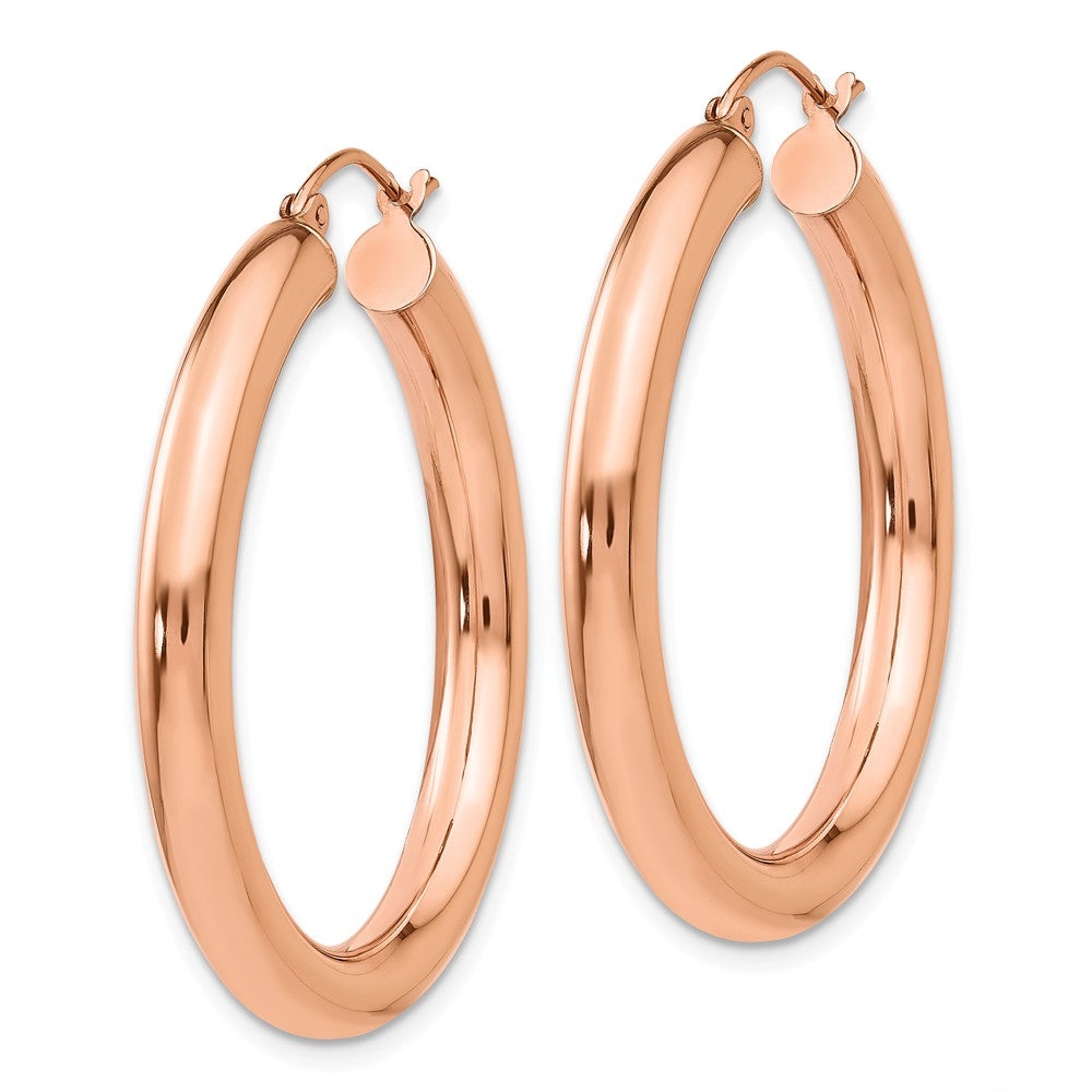 Alternate view of the 4mm x 35mm Polished 14k Rose Gold Large Round Tube Hoop Earrings by The Black Bow Jewelry Co.