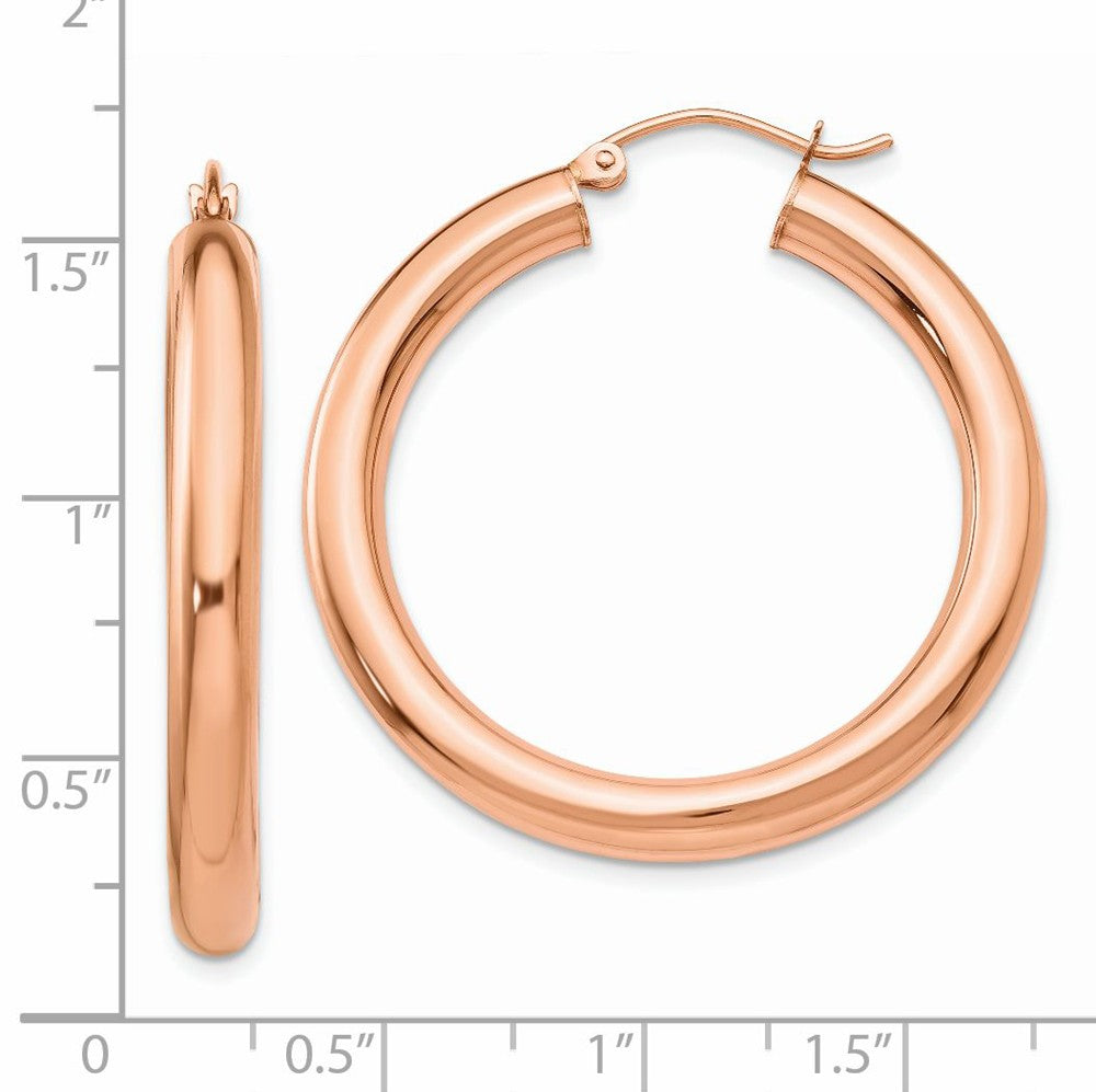 Alternate view of the 4mm x 35mm Polished 14k Rose Gold Large Round Tube Hoop Earrings by The Black Bow Jewelry Co.