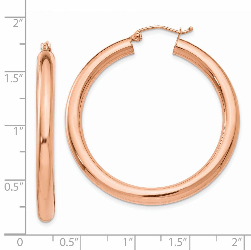 Alternate view of the 4mm x 40mm Polished 14k Rose Gold Large Round Tube Hoop Earrings by The Black Bow Jewelry Co.