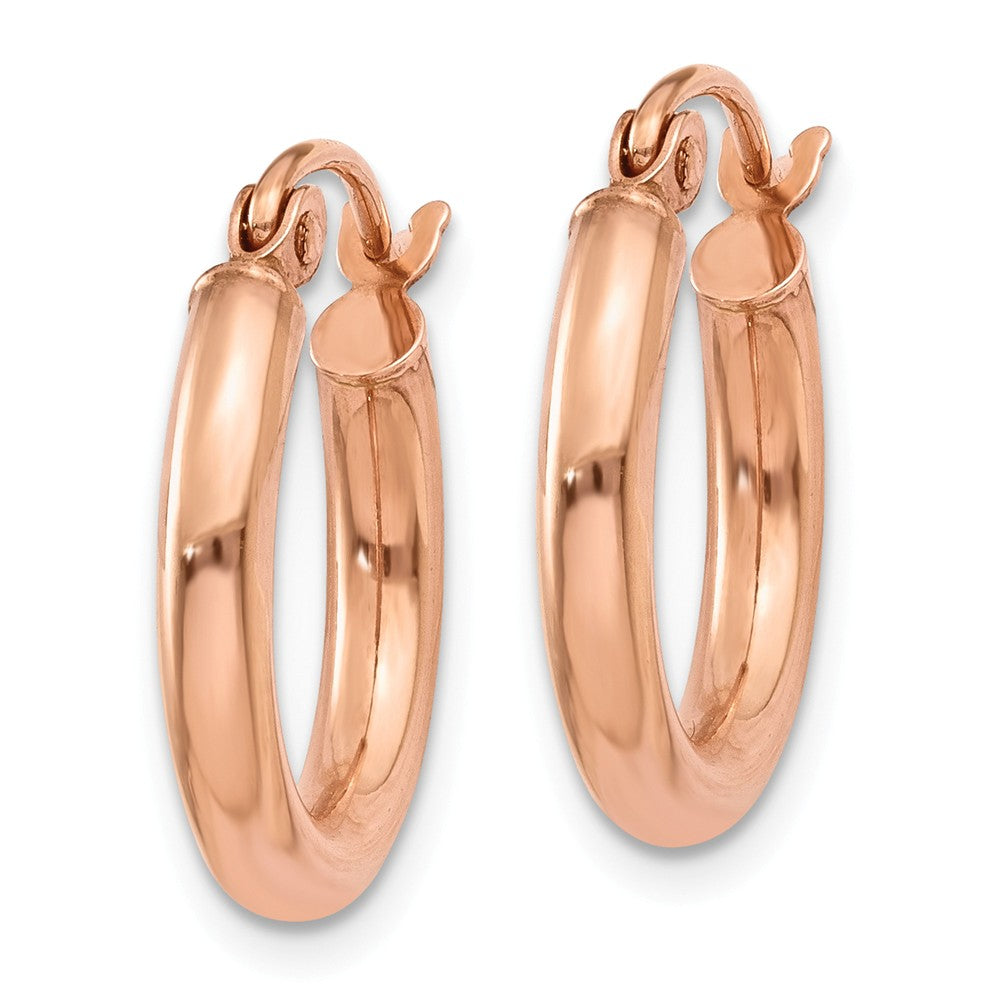 Alternate view of the 2.5mm x 15mm 14k Rose Gold Small Round Tube Hoop Earrings by The Black Bow Jewelry Co.